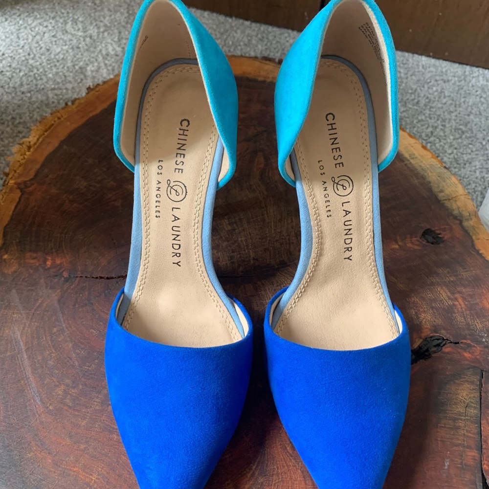 Chinese Laundry Blue Heels with Vibrant Suede Finish